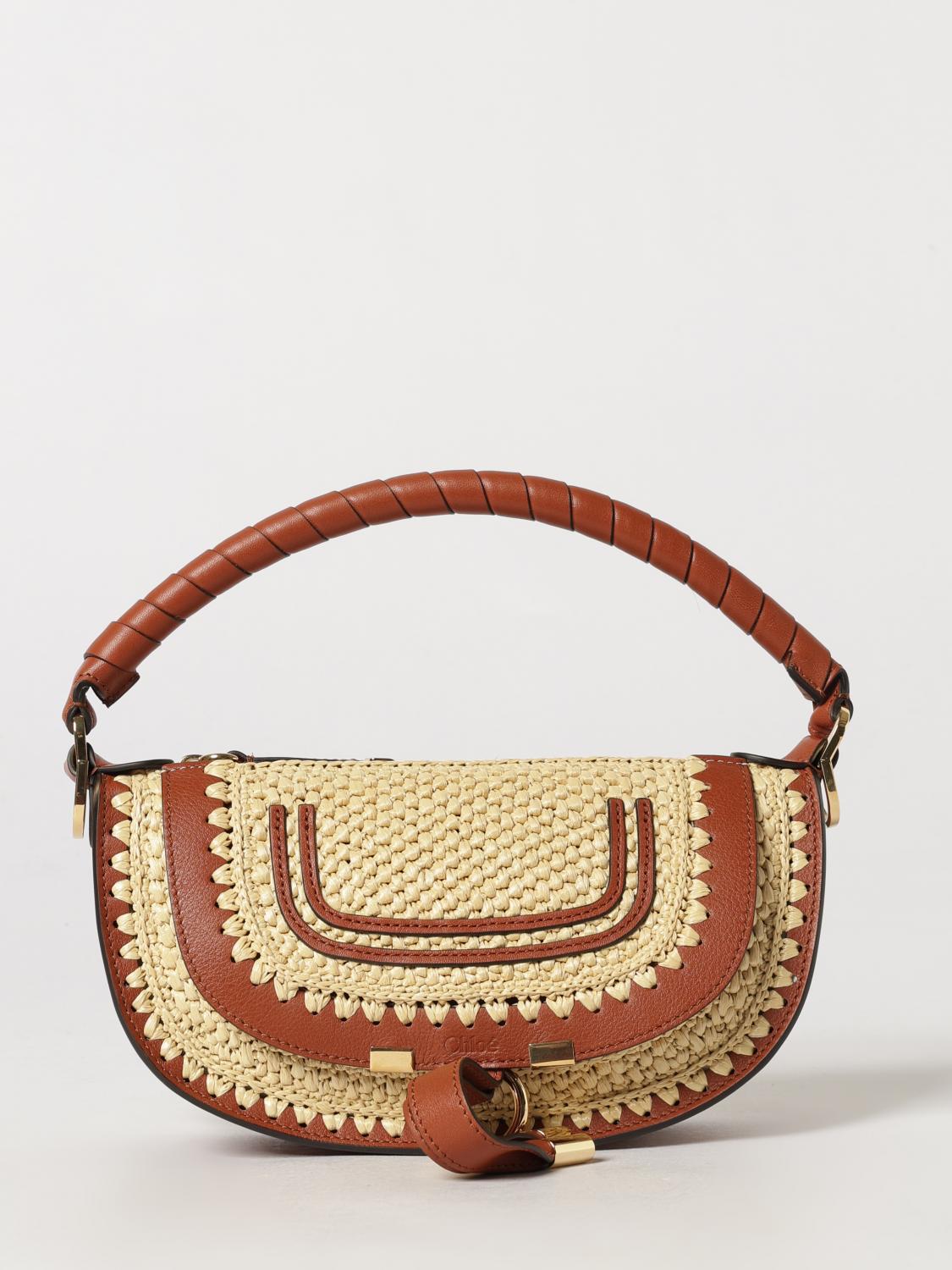 marcie small hobo bag chloé in raffia with braided leather handle