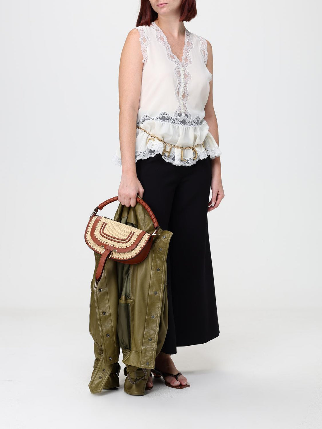 CHLOÉ OS marcie small hobo bag chloé in raffia with braided leather handle