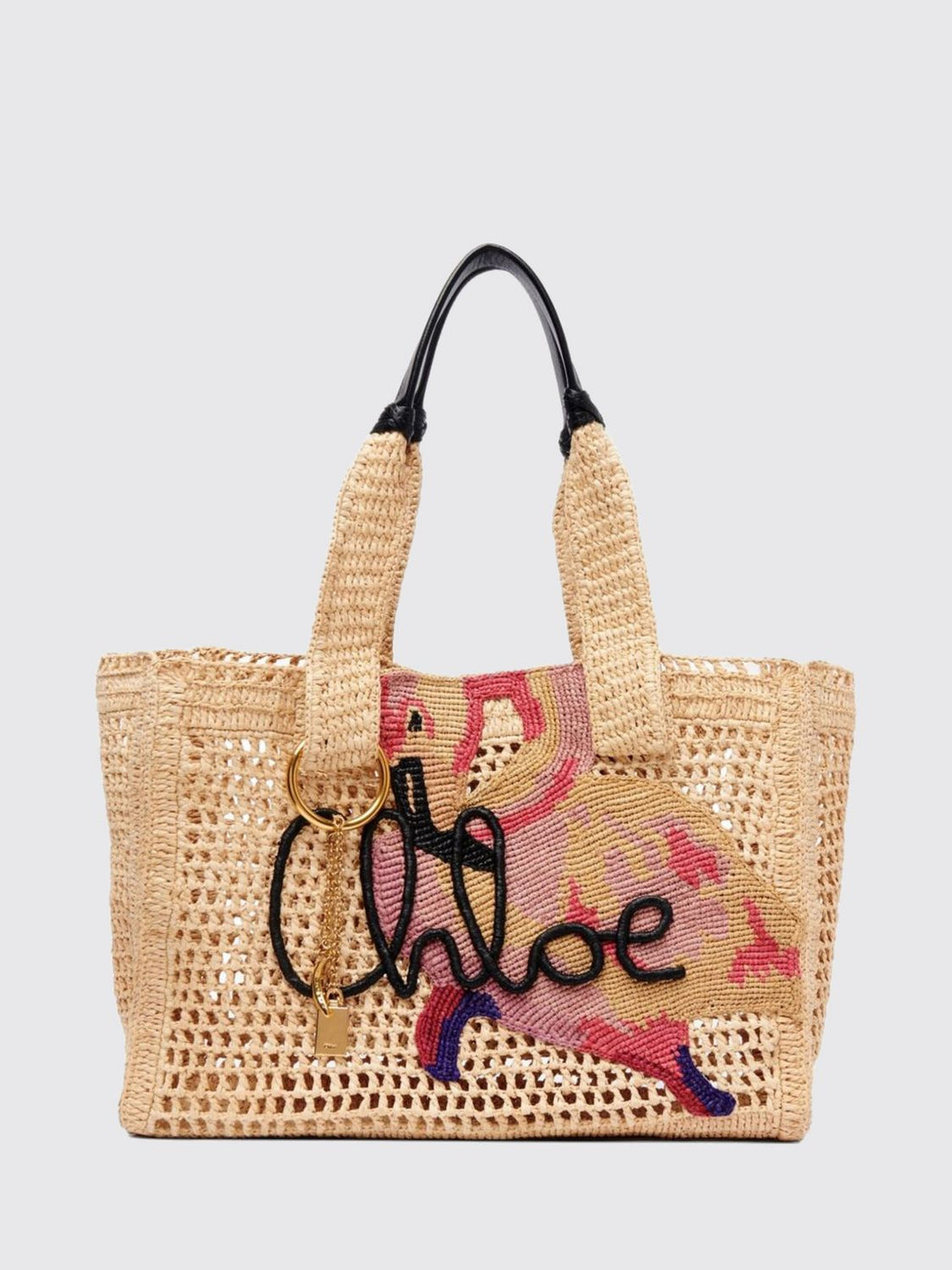 CHLOÉ OS chloé summer banana crochet raffia tote bag with embroidered logo