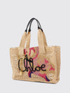 chloé summer banana crochet raffia tote bag with embroidered logo
