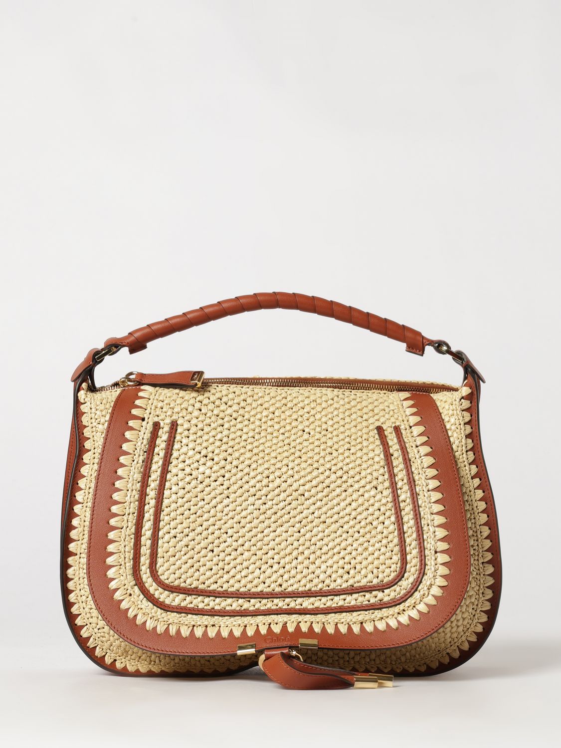 marcie shoulder bag chloé in raffia and leather with braided handle