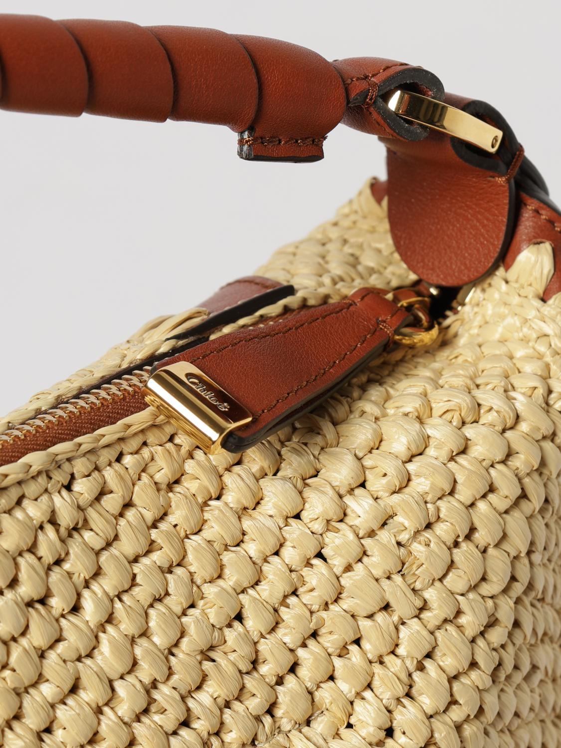 marcie shoulder bag chloé in raffia and leather with braided handle