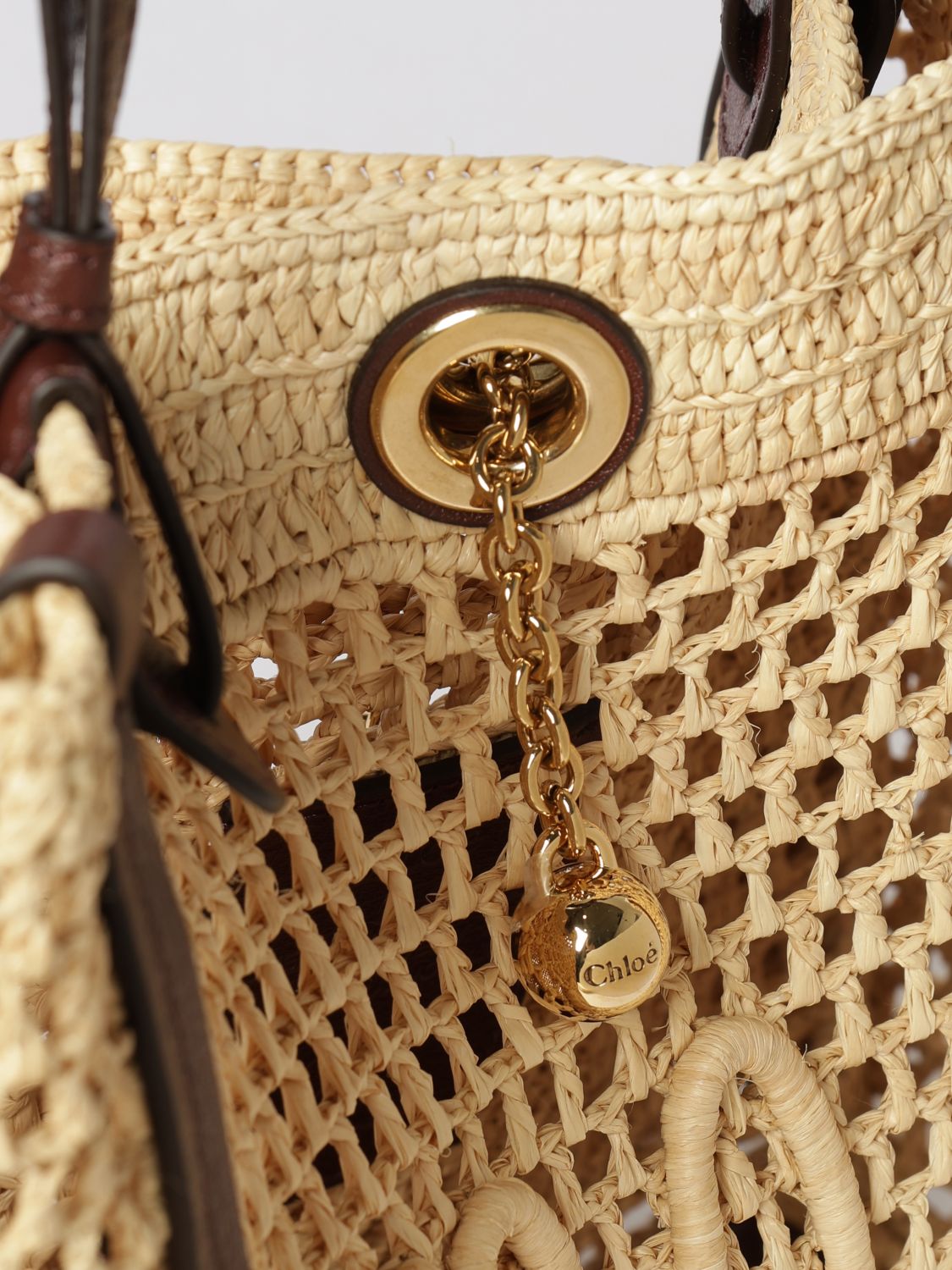 iconic bag chloé in crochet raffia with embroidered logo and four handles