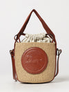 horse medal mini bucket bag chloé in two-colour raffia with shoulder strap
