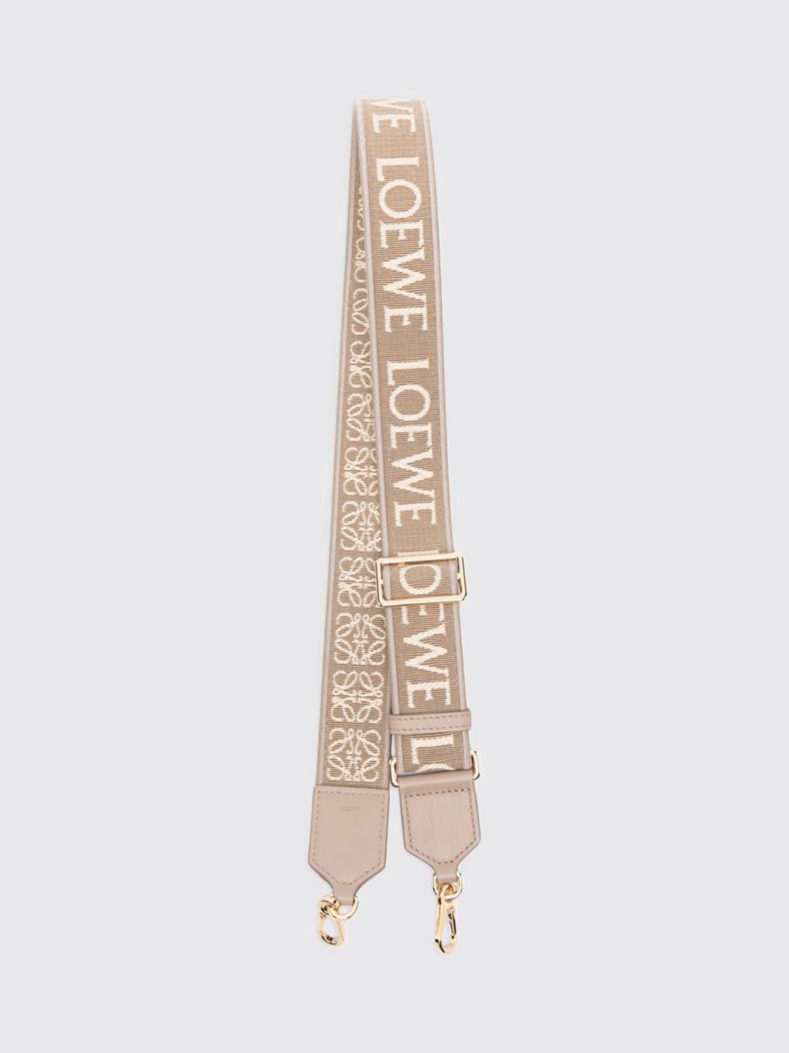 adjustable canvas and leather shoulder strap with jacquard logo