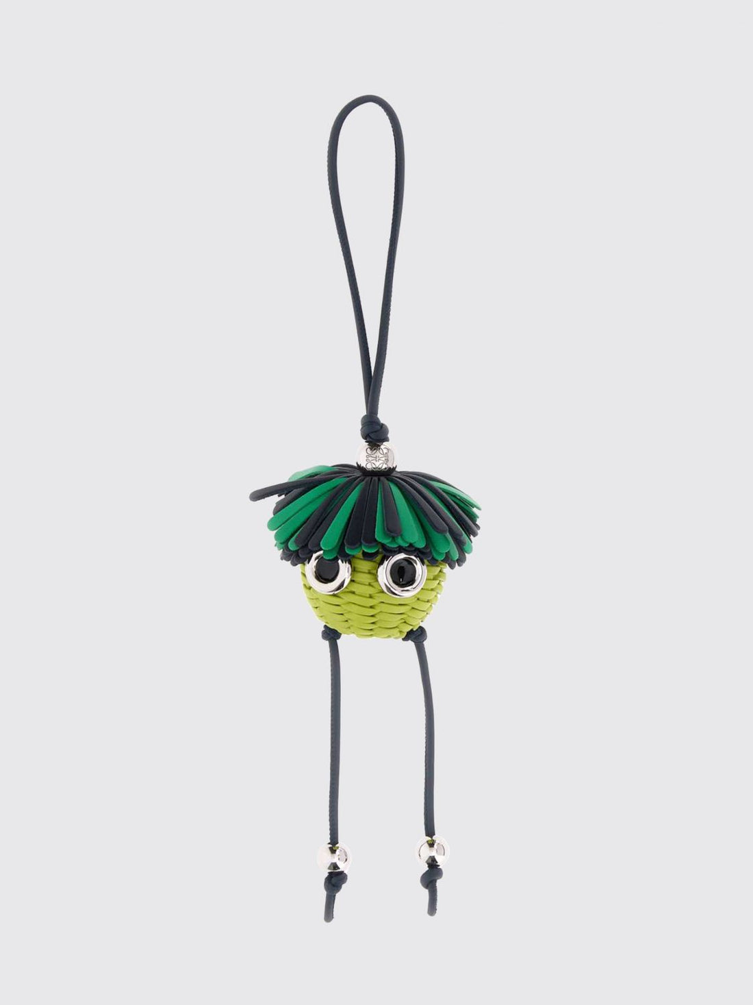 LOEWE OS loomie bicolor woven calfskin keychain with fringes and engraved logo