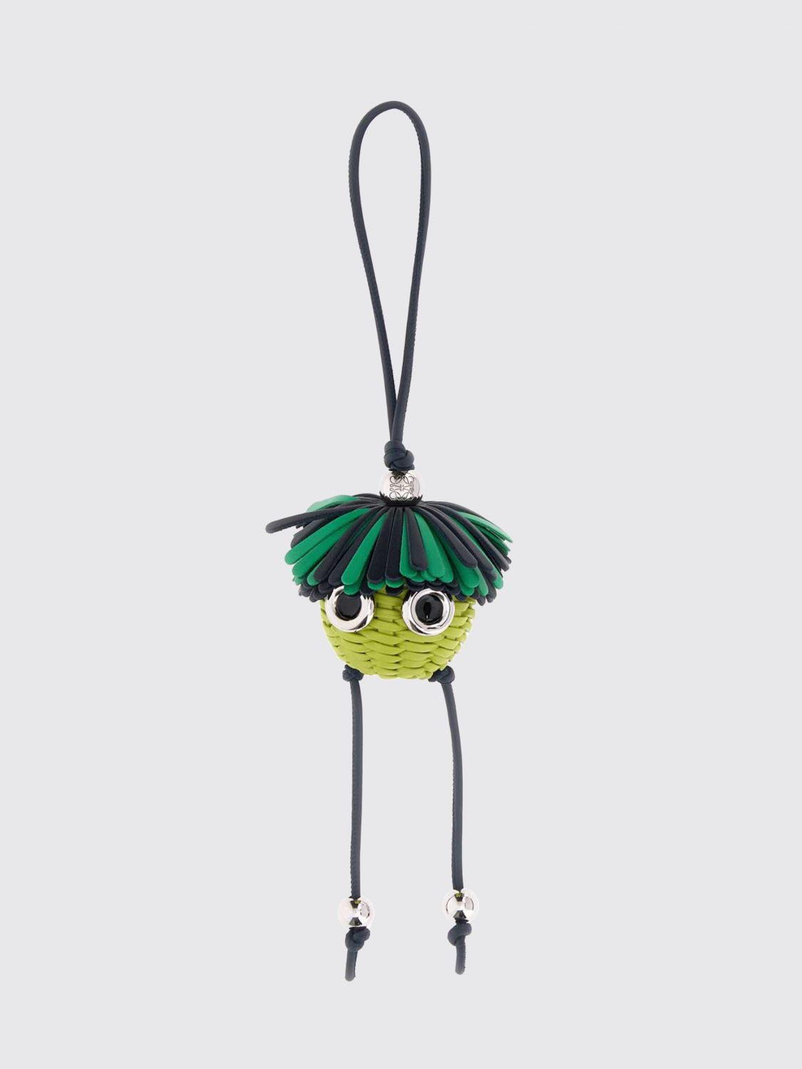 loomie bicolor woven calfskin keychain with fringes and engraved logo