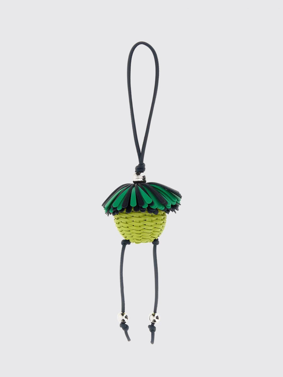 LOEWE OS loomie bicolor woven calfskin keychain with fringes and engraved logo