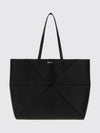 large puzzle fold calfskin leather tote bag with laminated logo