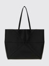 large puzzle fold calfskin leather tote bag with laminated logo