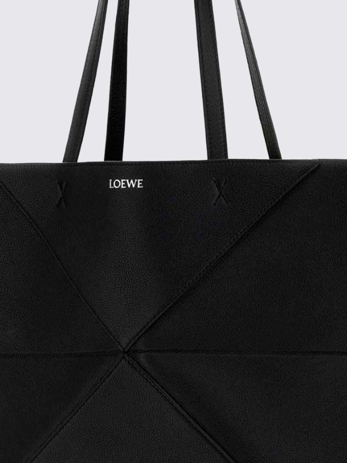 large puzzle fold calfskin leather tote bag with laminated logo