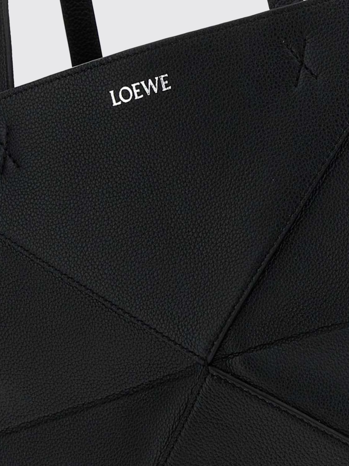 large puzzle fold calfskin leather tote bag with laminated logo