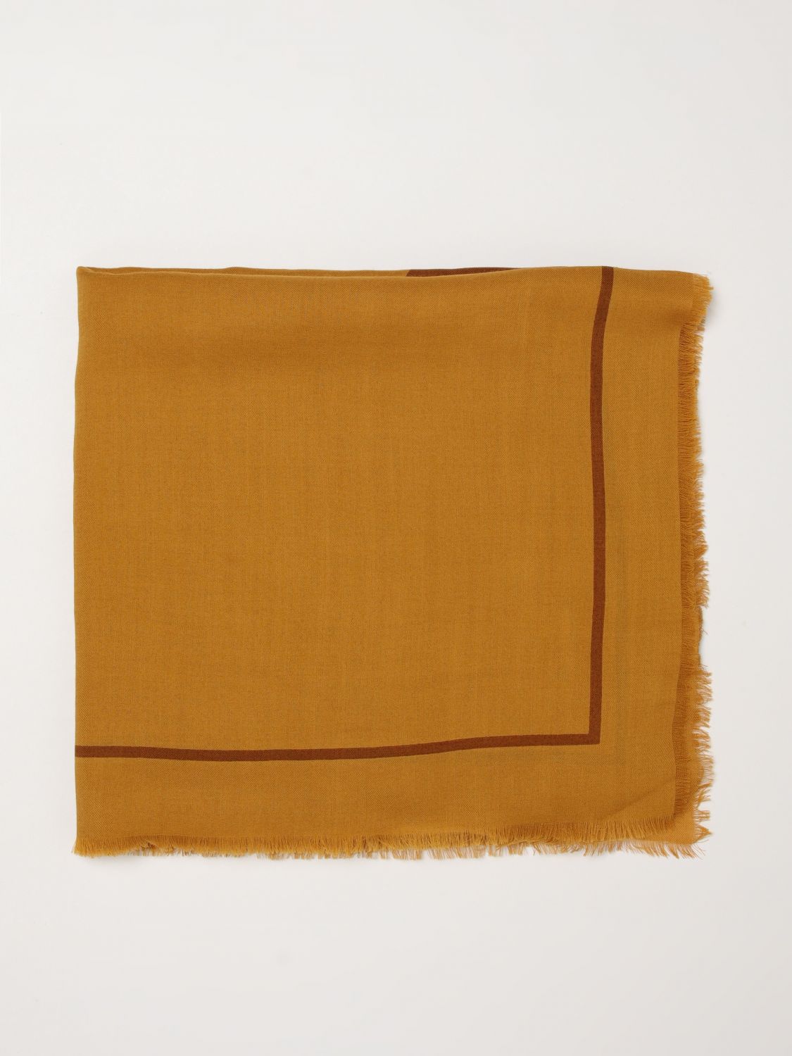 square wool scarf with ysl monogram print and fringed edges
