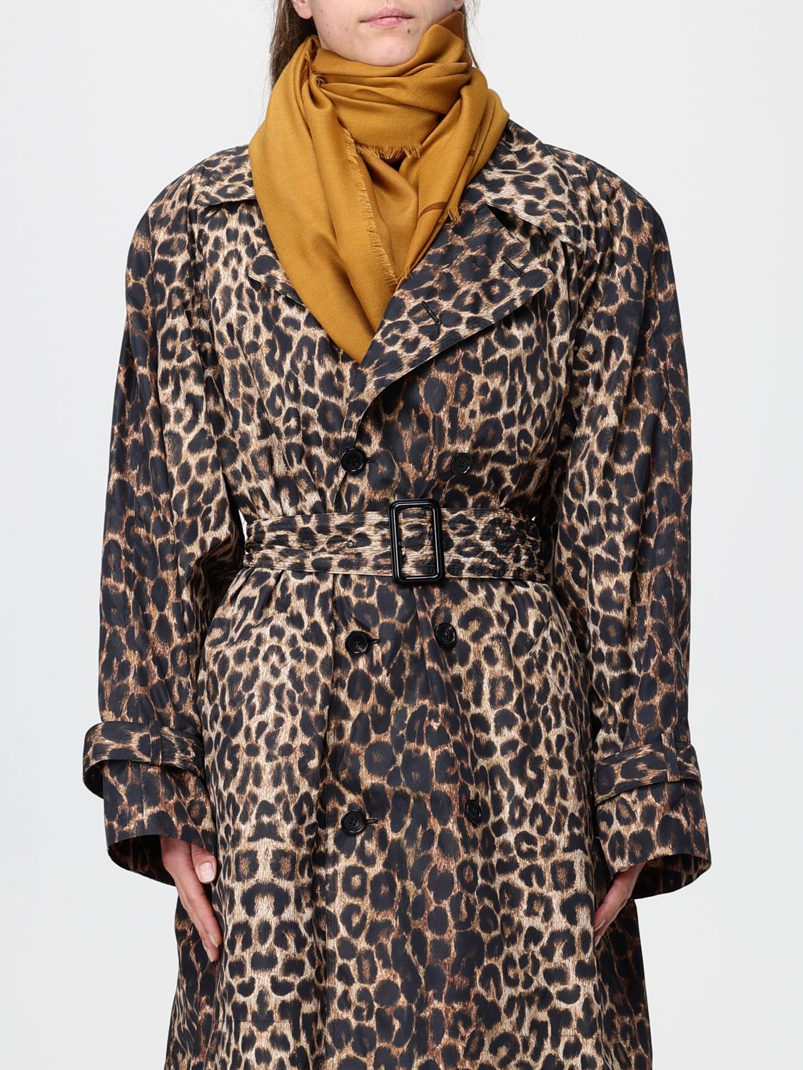 square wool scarf with ysl monogram print and fringed edges