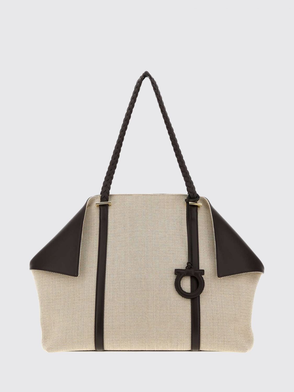 scarf gancini logo canvas and leather tote bag