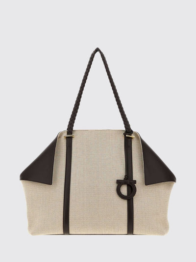 scarf gancini logo canvas and leather tote bag