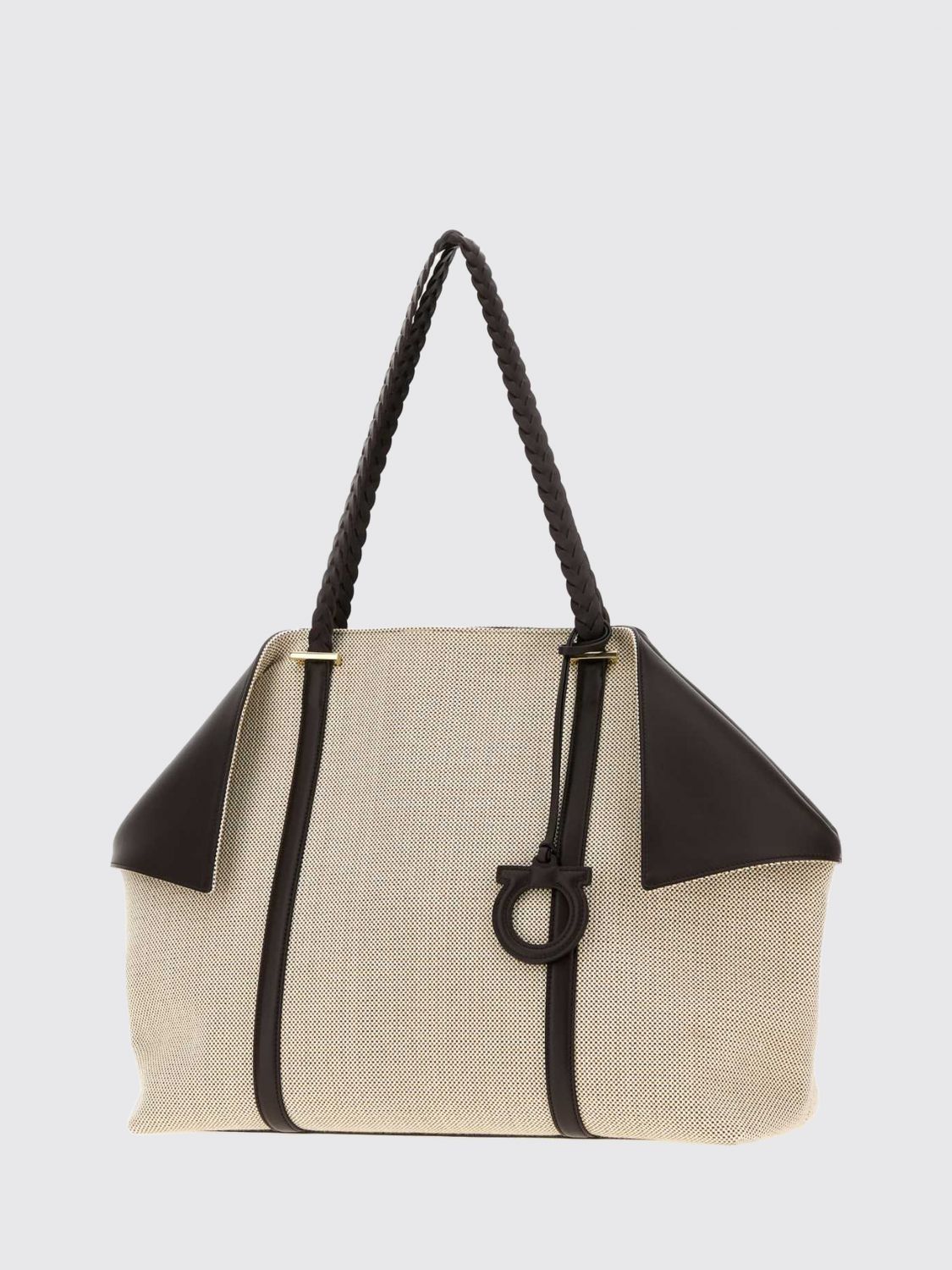 scarf gancini logo canvas and leather tote bag