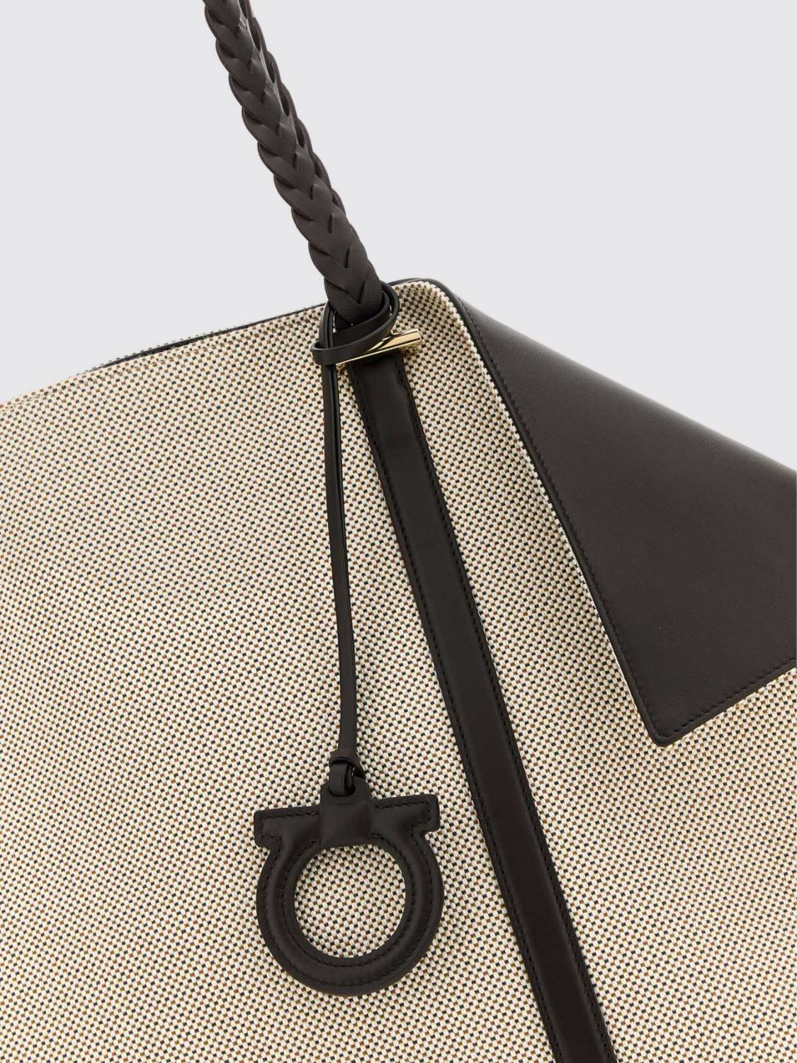 scarf gancini logo canvas and leather tote bag