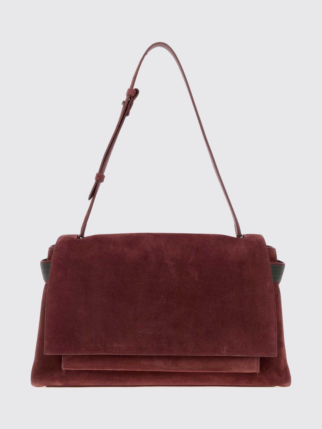suede shoulder bag with monili embellishment