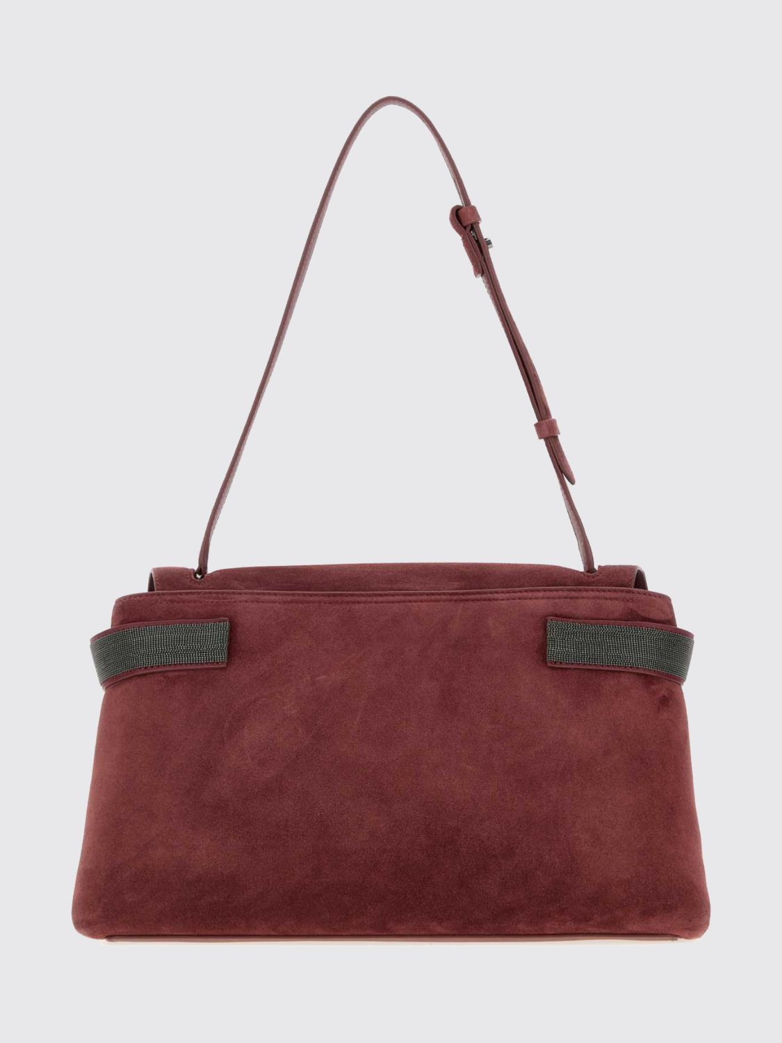 suede shoulder bag with monili embellishment