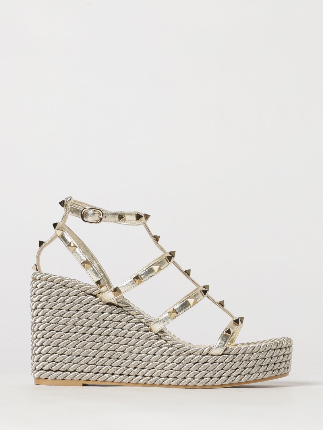 rockstud laminated leather wedge sandals with studs