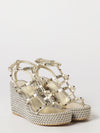 rockstud laminated leather wedge sandals with studs
