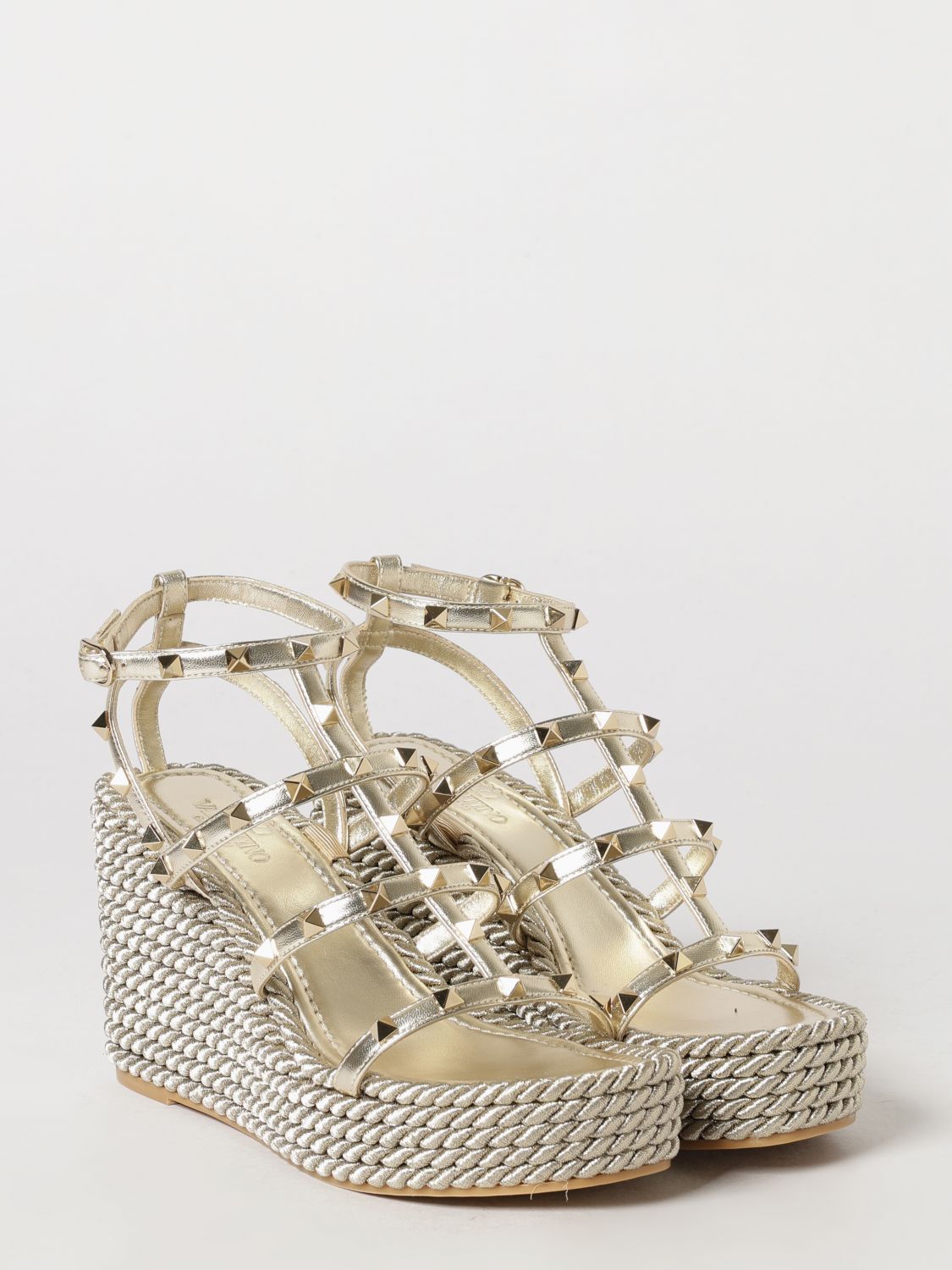 rockstud laminated leather wedge sandals with studs