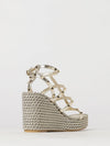 rockstud laminated leather wedge sandals with studs