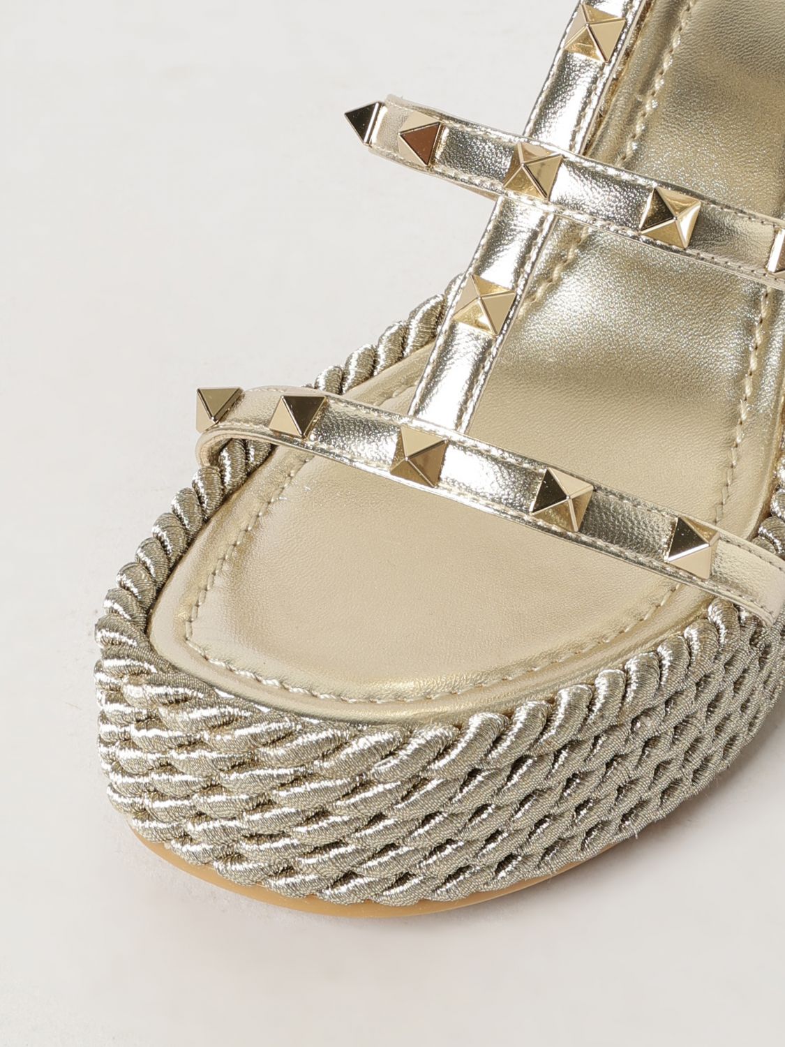 rockstud laminated leather wedge sandals with studs