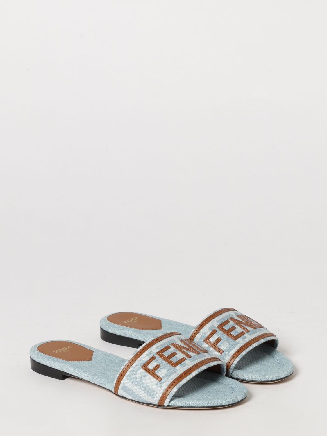 sunshine low-heeled cotton denim mules with applied logo