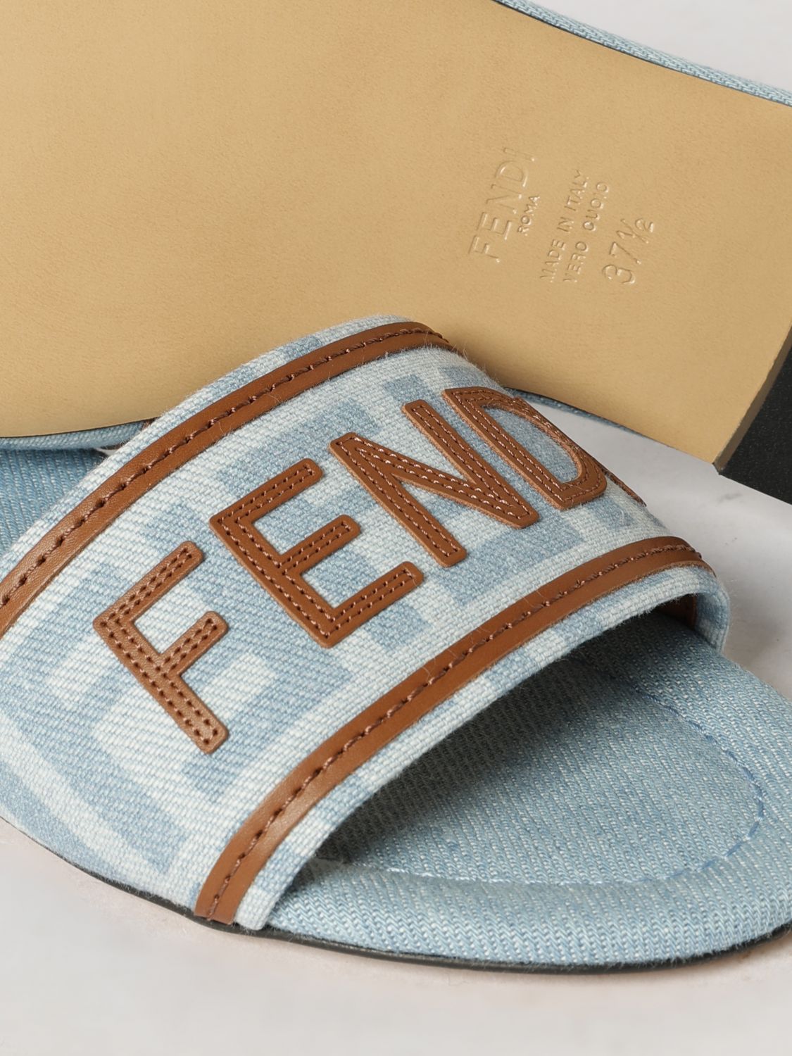 sunshine low-heeled cotton denim mules with applied logo
