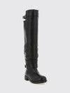 knee-high lambskin leather biker boots with round toe