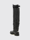 knee-high lambskin leather biker boots with round toe