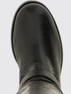 knee-high lambskin leather biker boots with round toe