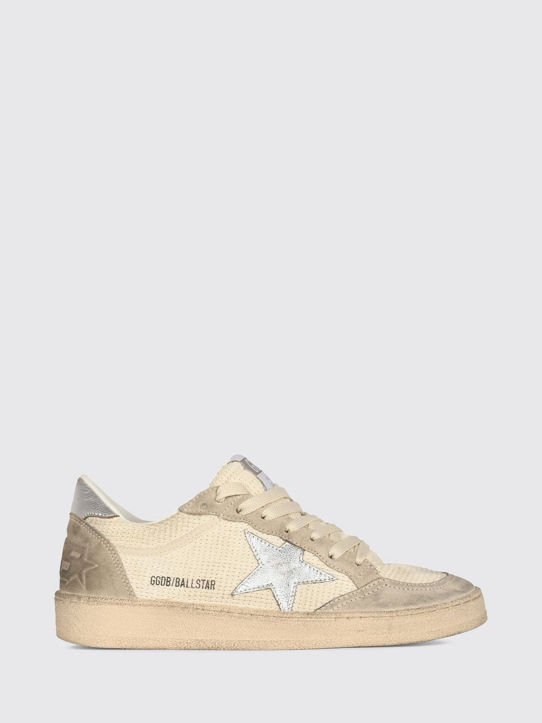 GOLDEN GOOSE 35 ball star distressed leather and cotton sneakers