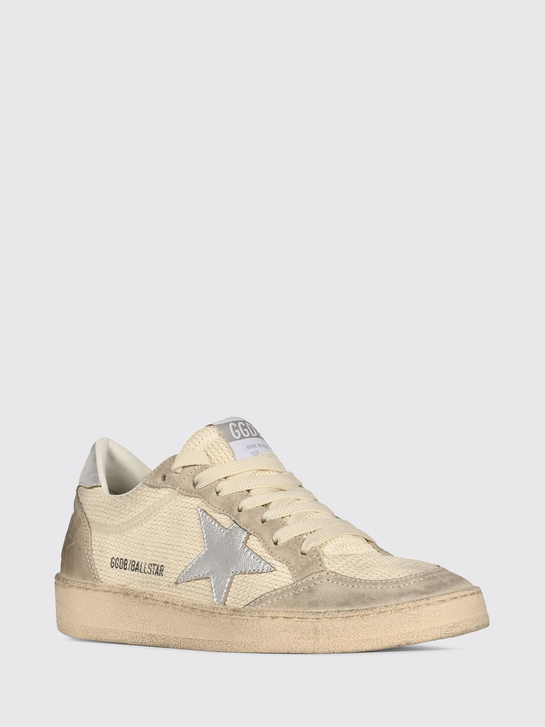 ball star distressed leather and cotton sneakers