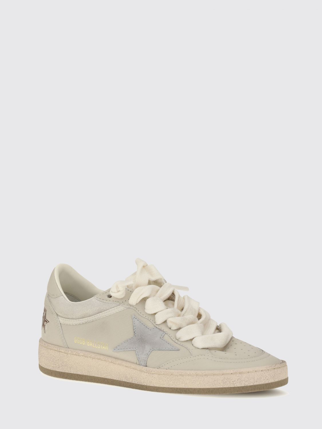 ball star distressed laminated leather sneakers with contrast logo