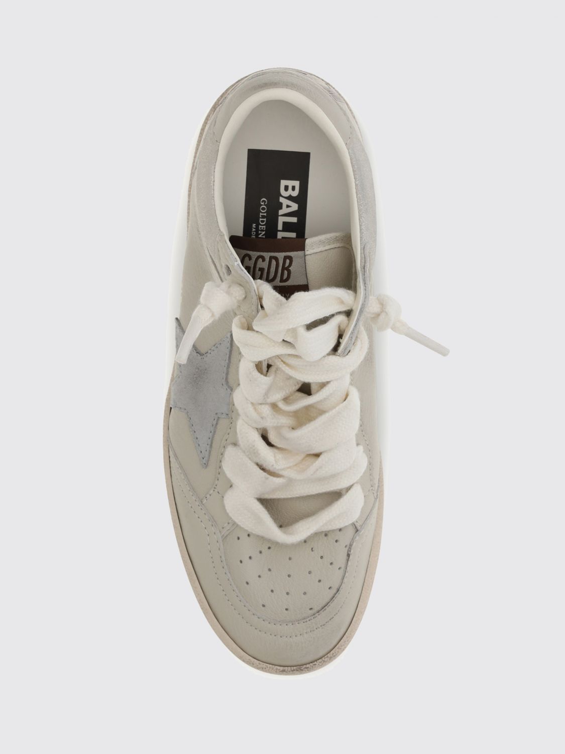 ball star distressed laminated leather sneakers with contrast logo