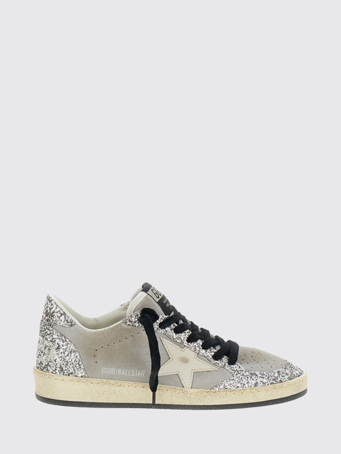 ball star leather and glitter fabric sneakers with used effect