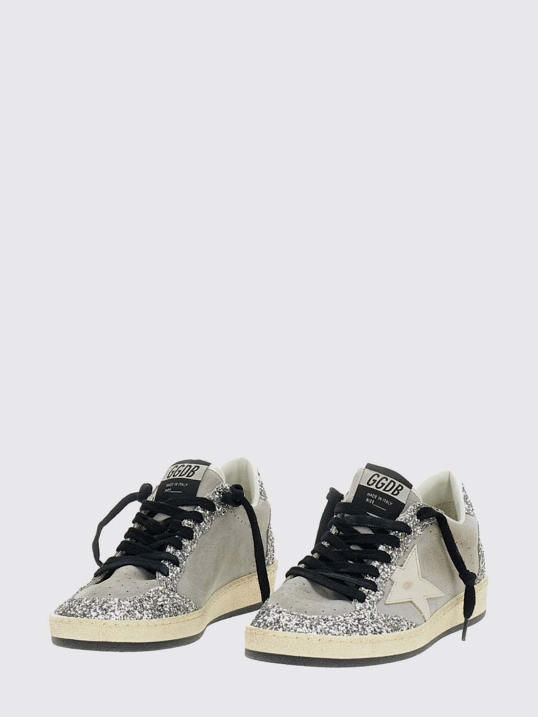 GOLDEN GOOSE 35 ball star leather and glitter fabric sneakers with used effect