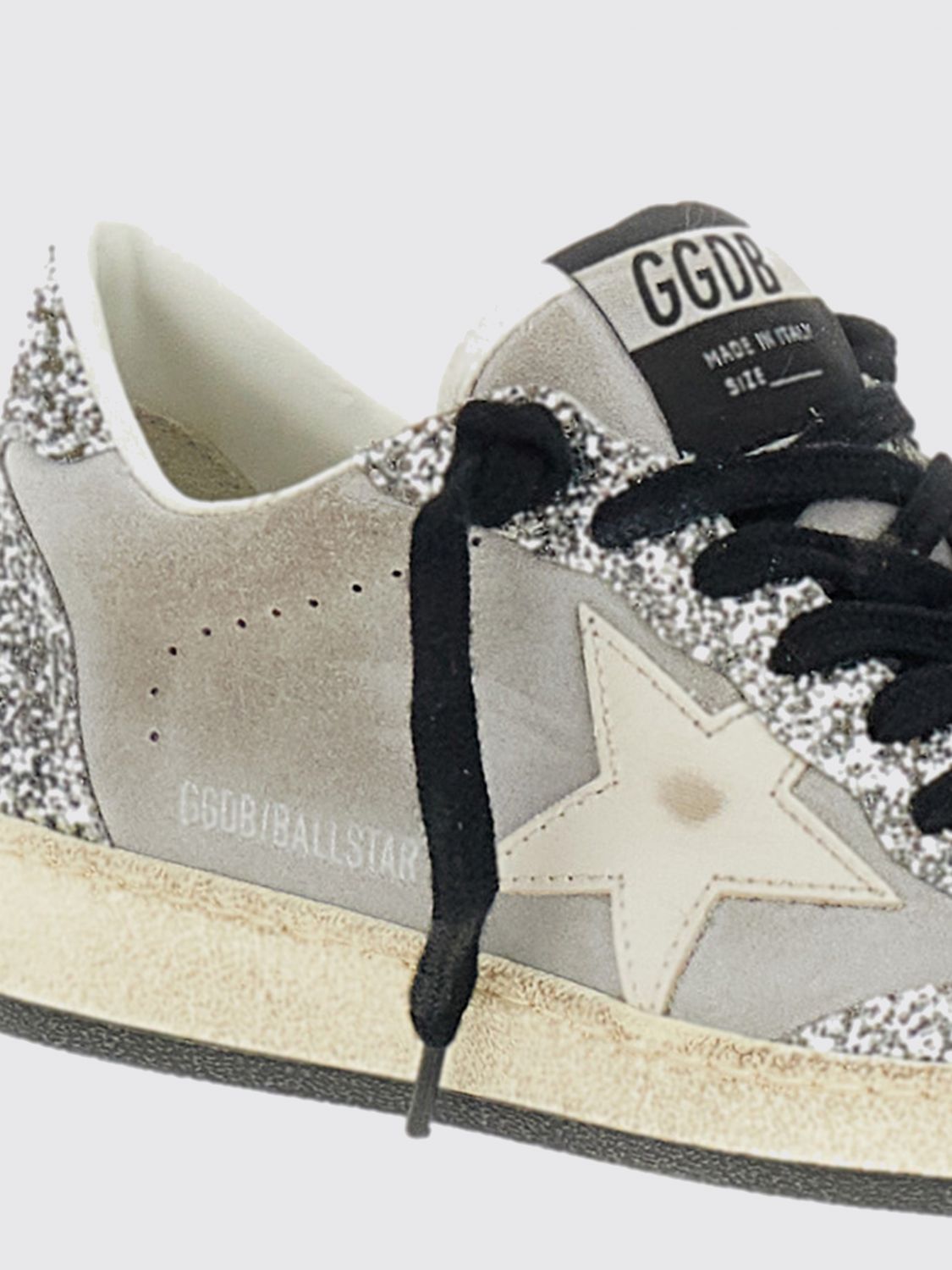 ball star leather and glitter fabric sneakers with used effect