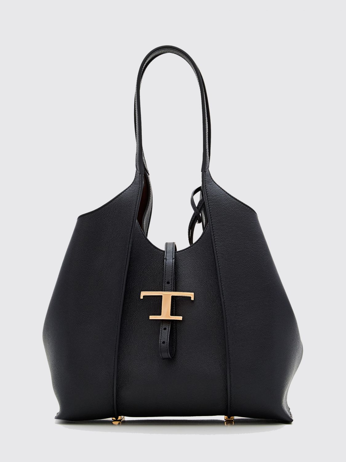 t timeless grained calfskin shoulder bag with double handle