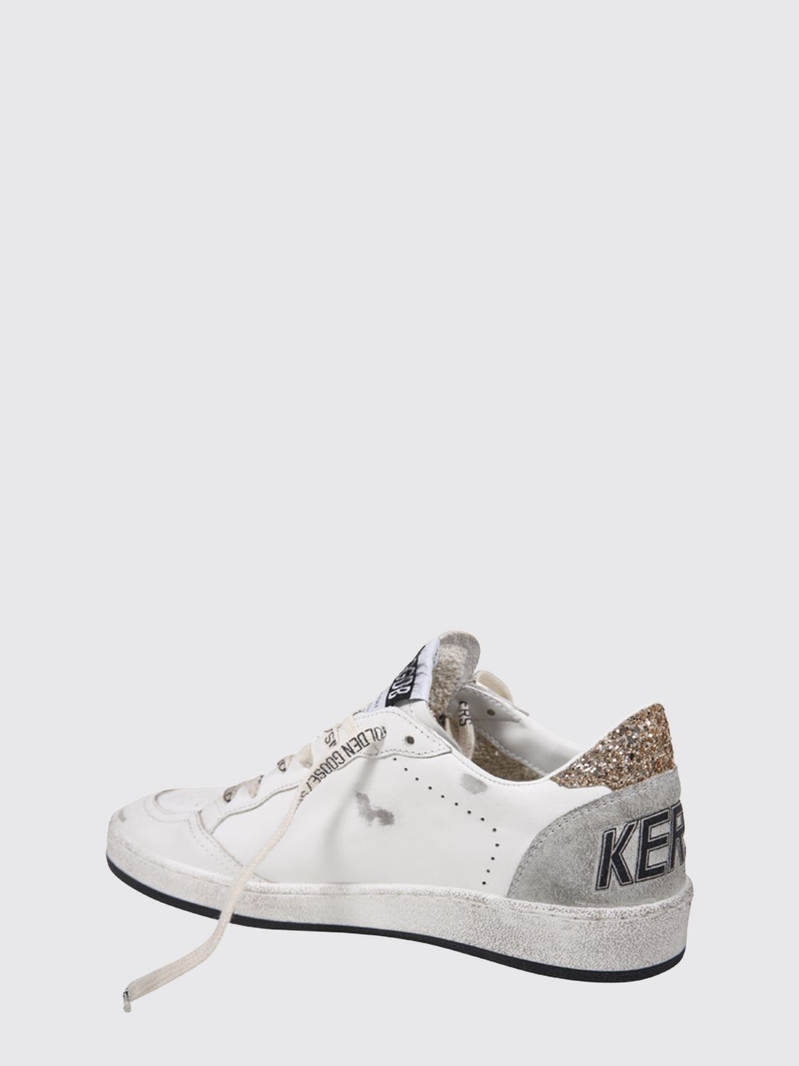ball star leather and glitter fabric sneakers with used effect