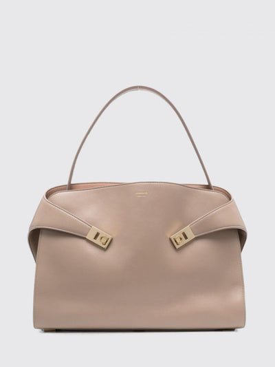 hug smooth calfskin leather shoulder bag with laminated logo