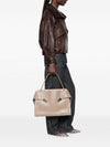 hug smooth calfskin leather shoulder bag with laminated logo