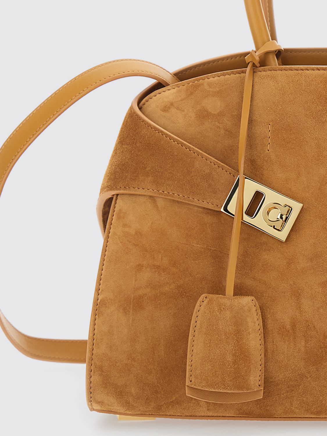 hug suede leather handbag with double handles