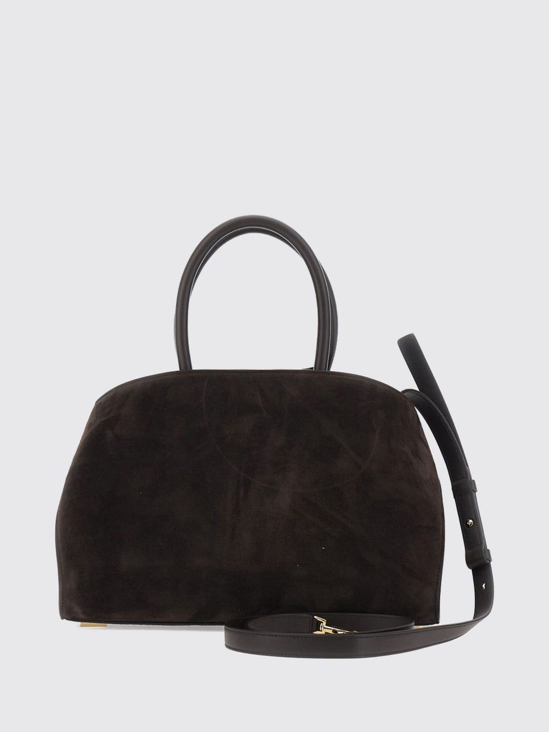 FERRAGAMO OS hug small suede leather top handle bag with removable strap