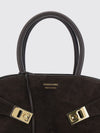 hug small suede leather top handle bag with removable strap