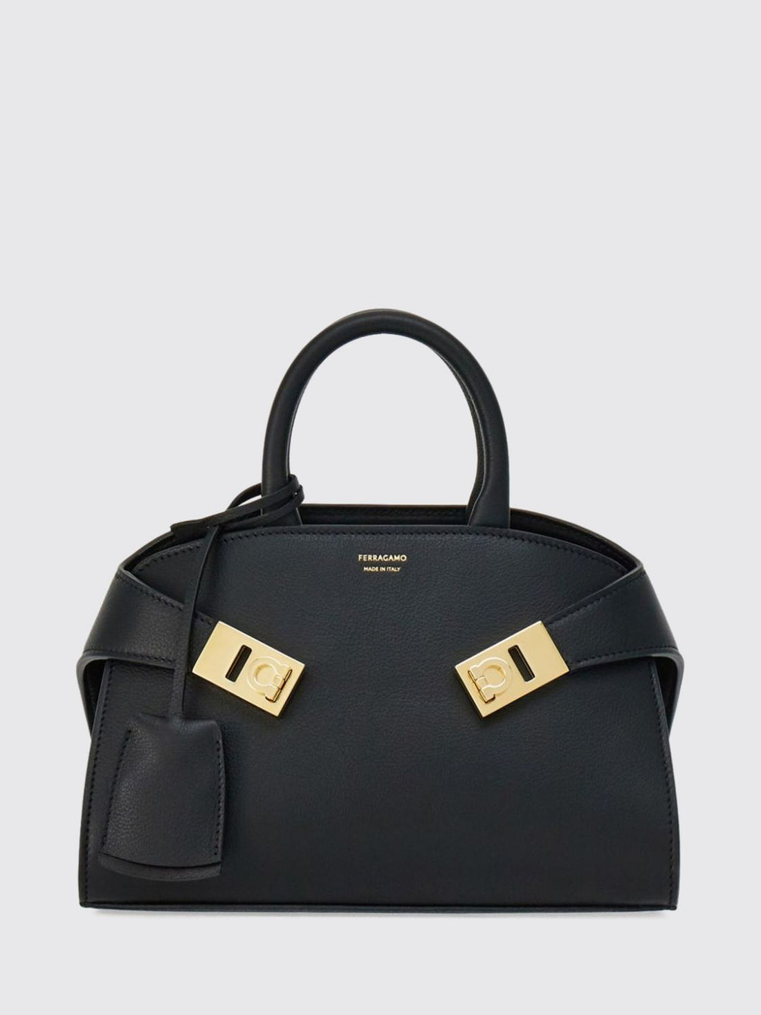 FERRAGAMO OS hug calfskin leather mini top handle bag with double handle and straps