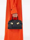 hug calfskin leather mini top handle bag with double handle and straps